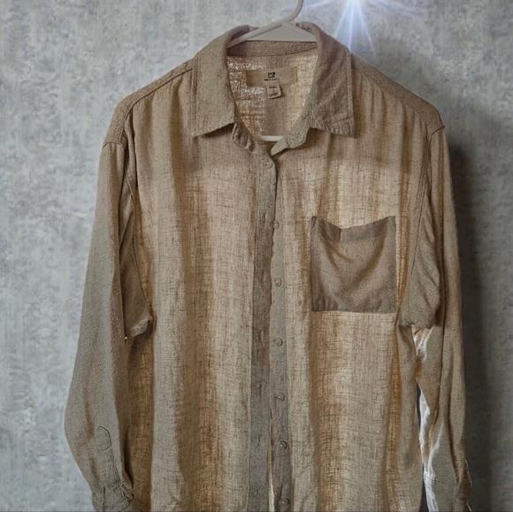 Thread & Supply Linen Blend Button Down Shirt XS Wheat Neutral Boho Minimalist - Picture 3 of 4